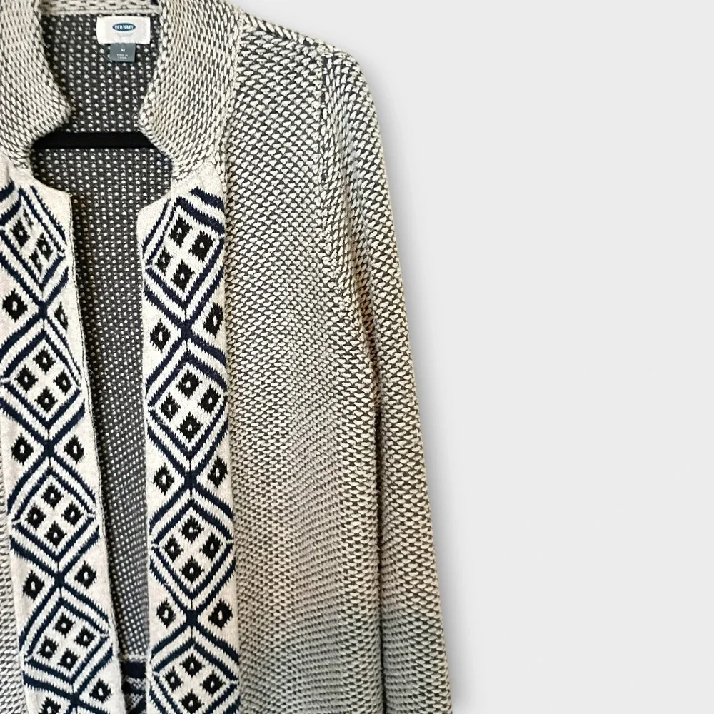 Old Navy Women's M‎ Open Front Cardigan Sweater Beige Black Aztec Print Knit